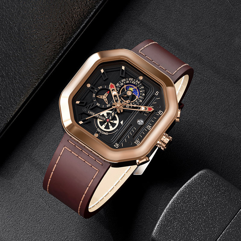 Montre Lige chronographe en cuir model 8966